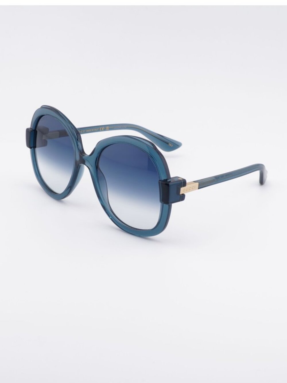 Gucci GG1432S 003 Butterfly Sunglasses Transparent Petrol Blue Frame